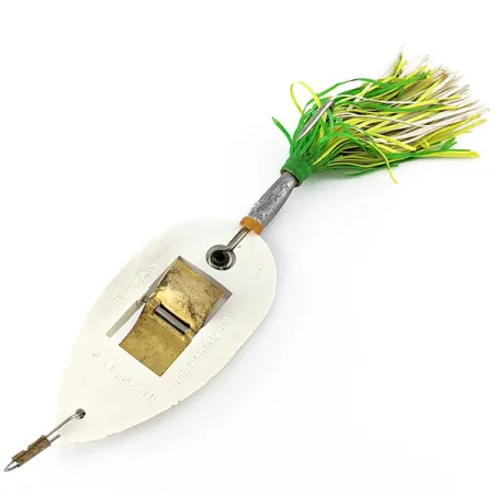 Vintage Norman Weedwalker, 2/3oz white/yellow/green fishing spoon #21458