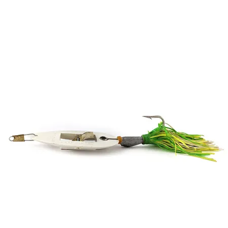 Vintage Norman Weedwalker, 2/3oz white/yellow/green fishing spoon #21458