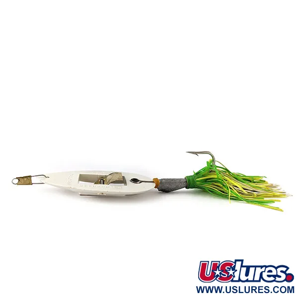 Vintage Norman Weedwalker, 2/3oz white/yellow/green fishing spoon #21458