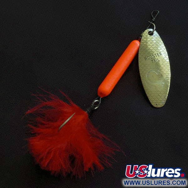 Vintage  Yakima Bait Worden’s Original Rooster Tail, 1/2oz gold/red spinning lure #21477