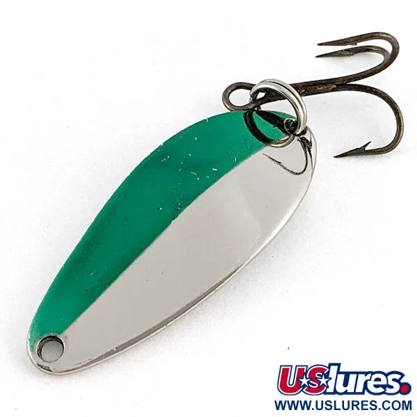 Vintage Acme Little Cleo, 1/4oz nickel/green fishing spoon #21504