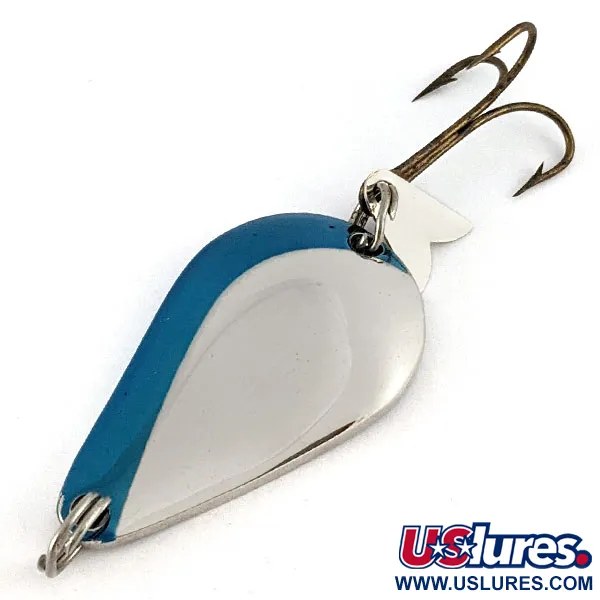 Vintage Acme K.O. Wobbler, 1/2oz nickel/blue fishing spoon #21531