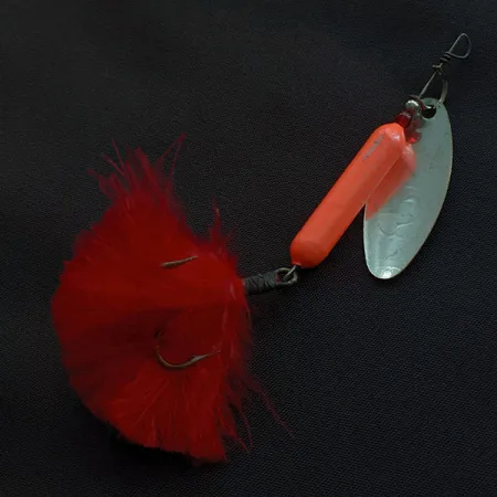 Vintage Yakima Bait Worden’s Original Rooster Tail, 2/5oz silver/brass/red spinning lure #21594