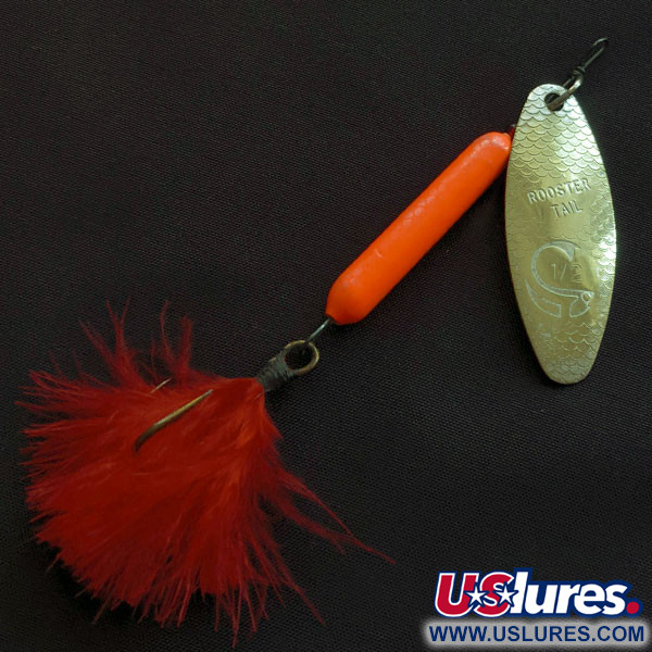 Vintage  Yakima Bait Worden’s Original Rooster Tail, 1/2oz gold/hot pink spinning lure #21612