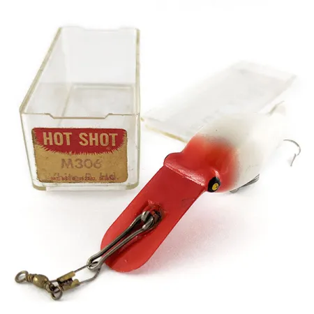 Vintage Eddie Pope Hot Shot M 306, 1/4oz White Red Head fishing lure #21627