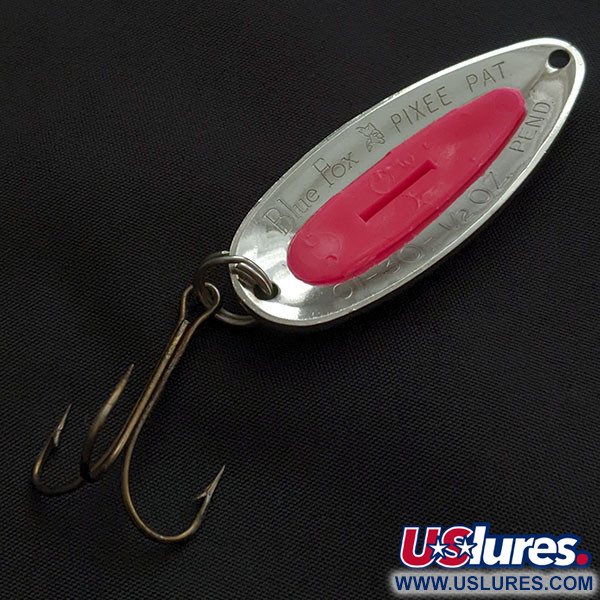 Vintage   Blue Fox Pixee, 1/2oz nickel/pink fishing spoon #21652