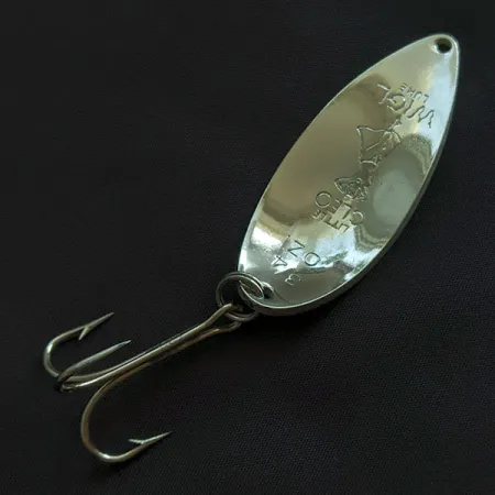Vintage Seneca Little Cleo (Hula Girl) Glow, 3/4oz nickel/white/blue Glow - glows in the dark fishing spoon #21691