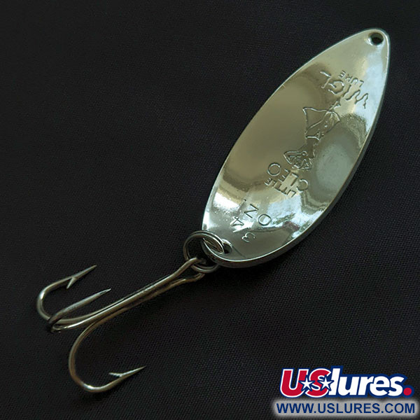 Vintage  Seneca Little Cleo (Hula Girl) Glow, 3/4oz nickel/white/blue Glow - glows in the dark fishing spoon #21691