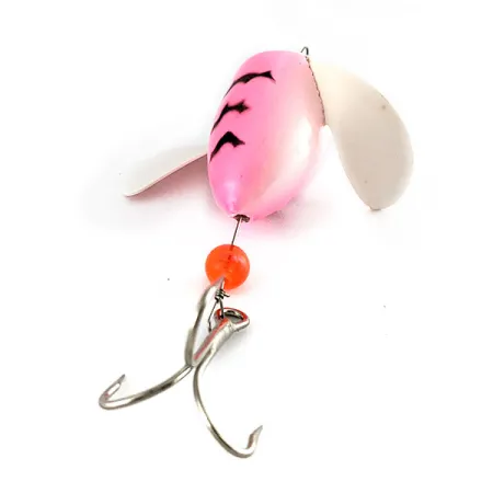 Vintage Yakima Bait Spin-N-Glo, 1/4oz Pearl Pink 'Tiger' (PPT-WH) spinning lure #21703