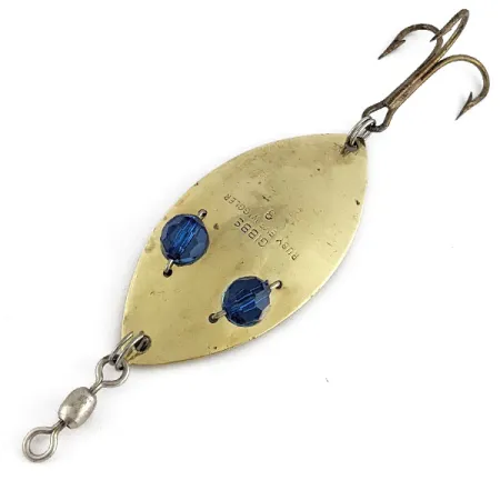 Vintage Gibbs Ruby Eye Wiggler, 1oz gold/blue eyes fishing spoon #21745