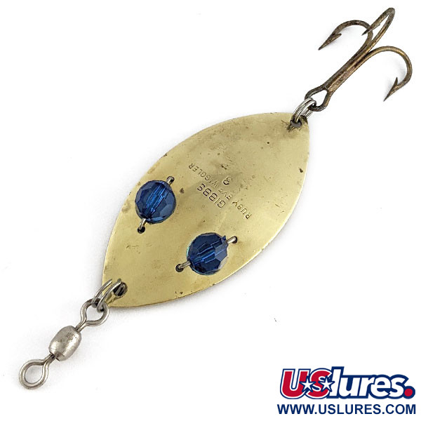 Vintage   Gibbs Ruby Eye Wiggler, 1oz gold/blue eyes fishing spoon #21745