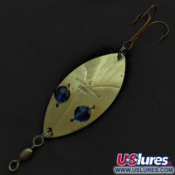 Vintage   Gibbs Ruby Eye Wiggler, 1oz gold/blue eyes fishing spoon #21745