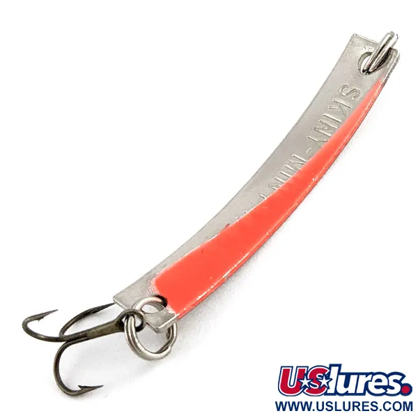 Vintage Yakima Bait Skiny-miny, 1/8oz nickel/orange fishing spoon #21755