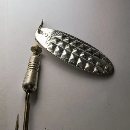 Vintage Blue Fox Whisper 3, 2/5oz silver spinning lure #21803