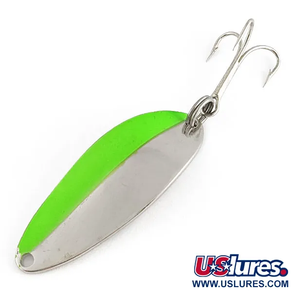Vintage Acme Little Cleo (1980s), 1/3oz nickel/green fishing spoon #21849