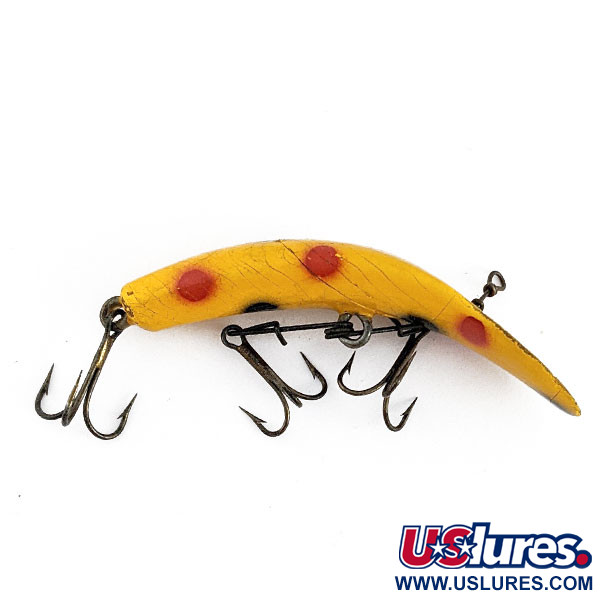 Vintage  Helin Tackle Helen Flatfish X4, 1/8oz yellow fishing lure #21911