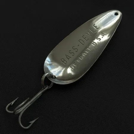 Vintage Eppinger Dardevle Bass-Devle, 2/5oz nickel fishing spoon #21991