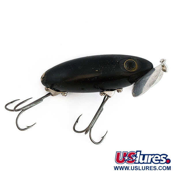 Vintage   Fred Arbogast Jitterbug Early Bug Eye​ (1960s)​, 1/2oz black fishing lure #22014