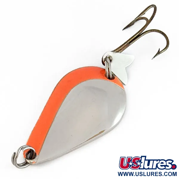 Vintage  Acme K.O. Wobbler, 1/2oz nickel/orange fishing spoon #22021
