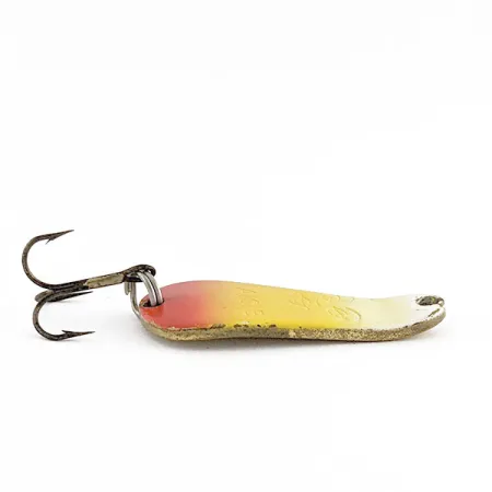 Vintage Luhr Jensen Maisie, 1/4oz white/yellow/red/brass fishing spoon #22106