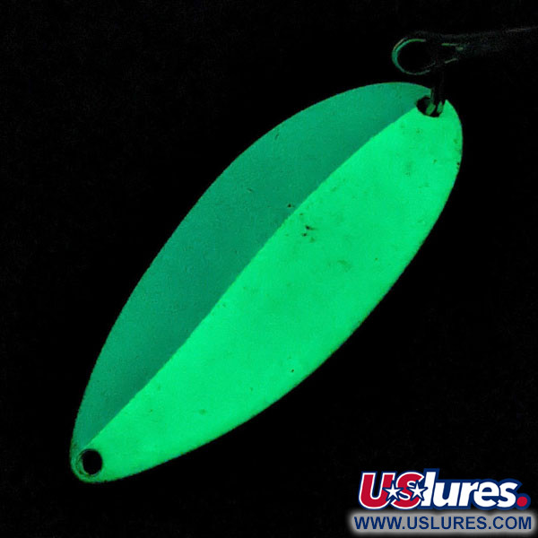 Vintage  Seneca Little Cleo (Hula Girl), 3/4oz nickel/blue/white Glow - glows in the dark fishing spoon #22147