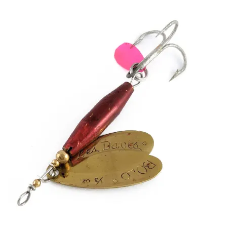 Vintage Les Davis Bolo, 1/3oz brass/red spinning lure #22188