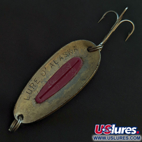 Vintage   Lure O Alaska, 3/4oz brass/raspberry fishing spoon #22189