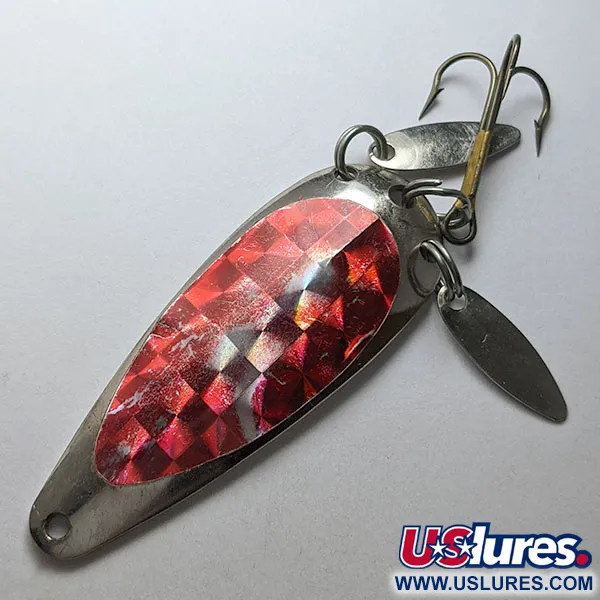 Vintage Luhr Jensen Rattlesnake, 2/5oz nickel/red fishing spoon #22274