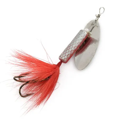 Vintage Blue Fox Whip Tail, 1/3oz nickel/red spinning lure #22276