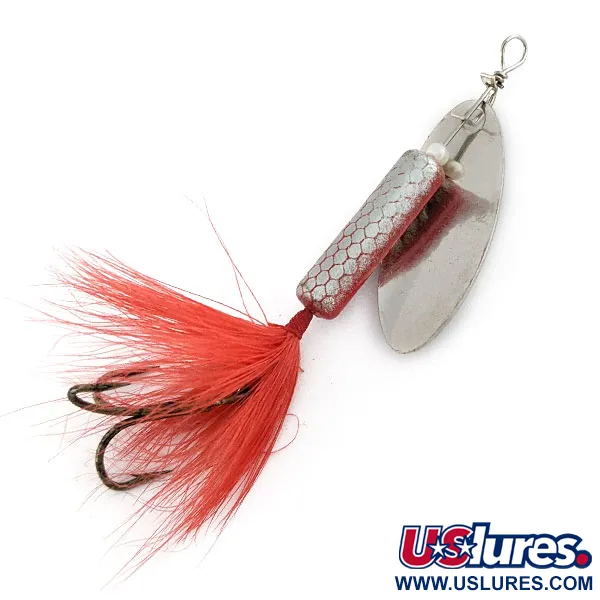 Vintage Blue Fox Whip Tail, 1/3oz nickel/red spinning lure #22276