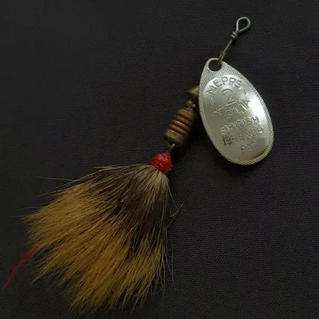 Vintage Mepps Aglia 2 Dressed (squirrel tail) (1970s), 3/16oz silver spinning lure #22277