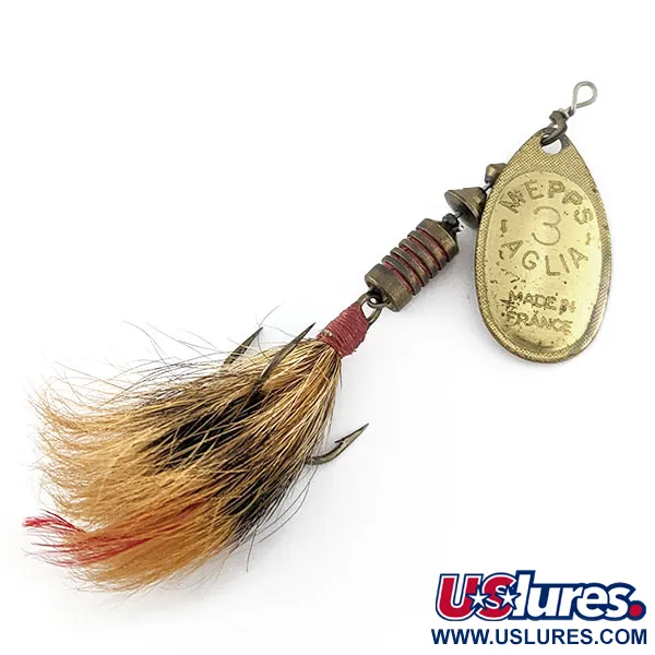 Vintage Mepps Aglia 3 dressed , 1/4oz gold spinning lure #22293