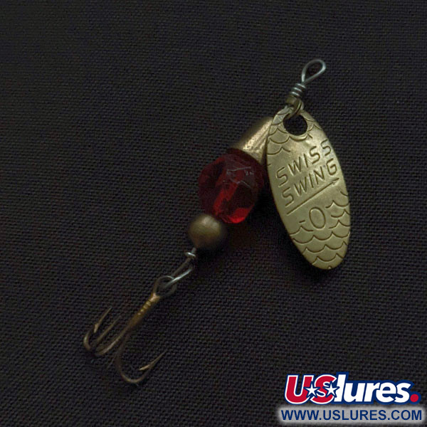 Vintage  Renosky Lures Swiss Swing 0, 3/32oz brass/red spinning lure #22294