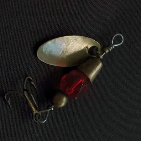 Vintage Renosky Lures Swiss Swing 0, 3/32oz brass/red spinning lure #22294