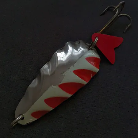 Vintage AL&W Tackle AL&W Full Wave Design REG'D, 1oz nickel/red/white fishing spoon #22300