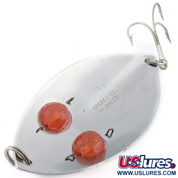 Vintage  Lanes Tackle & Bait Lane's Spark-L-Eye, 2 1/4oz nickel/red eyes fishing spoon #22400