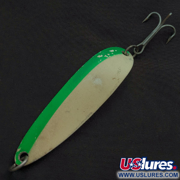 Vintage  Luhr Jensen Krocodile #5, 3/4oz green/white Glow - glows in the dark​ fishing spoon #22433