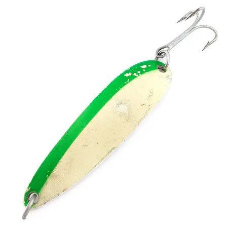 Vintage Luhr Jensen Krocodile #5, 3/4oz green/white Glow - glows in the dark​ fishing spoon #22433