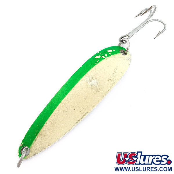 Vintage  Luhr Jensen Krocodile #5, 3/4oz green/white Glow - glows in the dark​ fishing spoon #22433