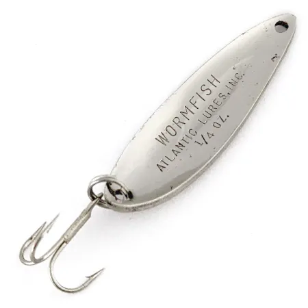 Vintage Atlantic Lures Wormfish, 1/4oz nickel fishing spoon #22482