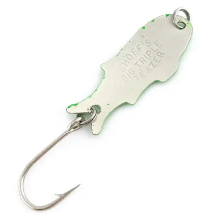 Vintage Shoff's Big Triple Teazer, 1/16oz green/white pearl fishing spoon #22491