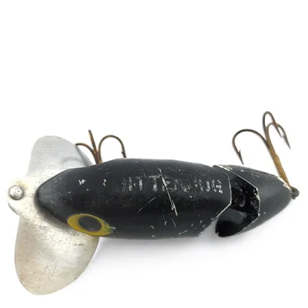 Vintage Fred Arbogast Jitterbug Jointed, 1/3oz Black fishing lure #22524