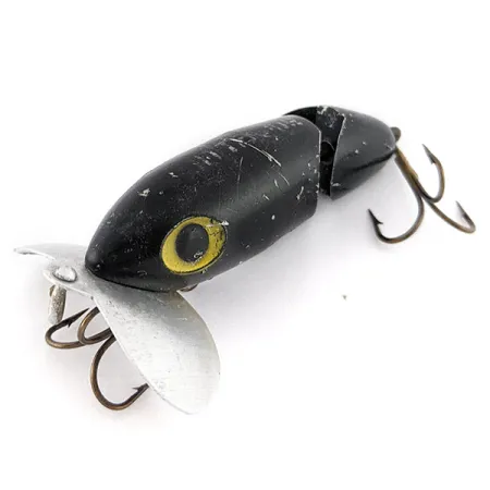 Vintage Fred Arbogast Jitterbug Jointed, 1/3oz Black fishing lure #22524
