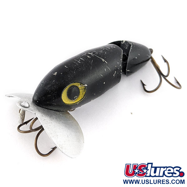 Vintage   Fred Arbogast Jitterbug Jointed, 1/3oz Black fishing lure #22524