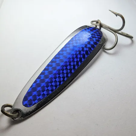 Vintage Luhr Jensen Krocodile #5, 3/4oz nickel/blue fishing spoon #22525