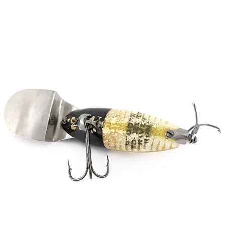 Vintage Heddon Go-Deeper River Runt, 1/2oz Black head fishing lure #22531