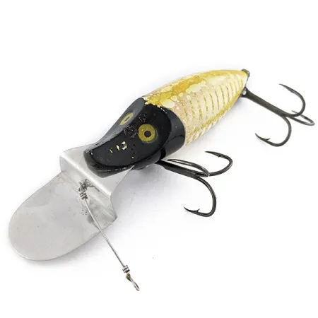 Vintage Heddon Go-Deeper River Runt, 1/2oz Black head fishing lure #22531