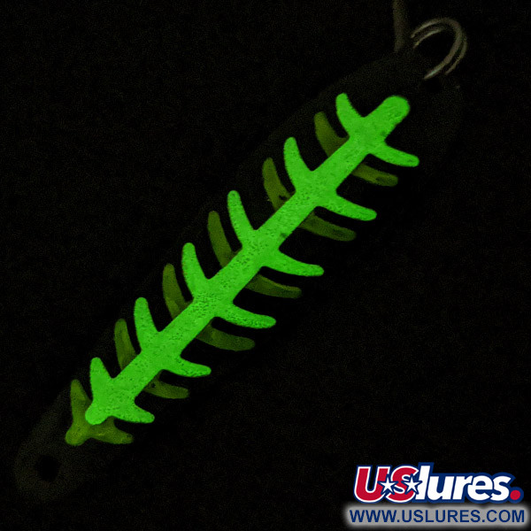 Vintage   Slammer Glow, 1/3oz black/green/white Glow - glows in the dark fishing spoon #22551