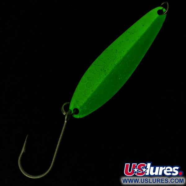 Vintage    Luhr Jensen Coyote spoon Glow, 1/4oz nickel/green/white Glow - glows in the dark fishing spoon #22552