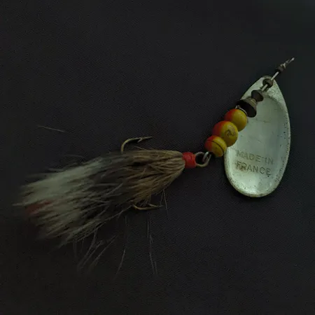 Vintage Mepps Aglia 4 Dressed, 1/3oz nickel/red/white spinning lure #22593